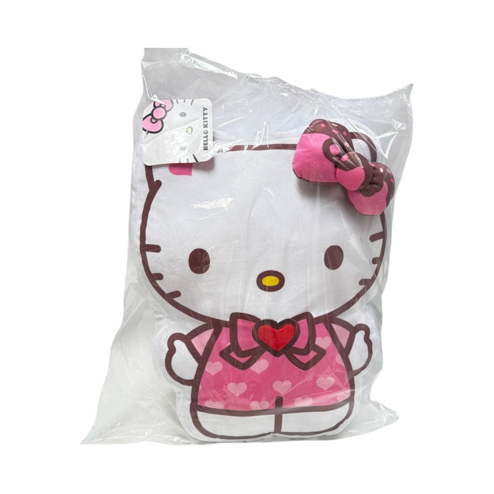 Hello Kitty Plush Pillow White Pink Sanrio 14 x 12 inch New